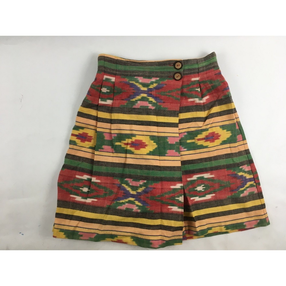 First Option Skirt Women's Size S Short Skort Front Button Aztec Print Pull On